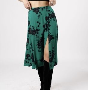 Green Floral Midi Skirt